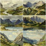‡ WILFRED RENE WOOD (British, 1888-1976) series of six watercolours - 1. 'Llanberis Pass, Near