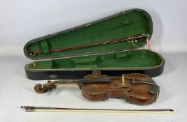 VINTAGE VIOLIN, two-piece 37cms back stamped 'Stainer', in wooden case with three bows Provenance: