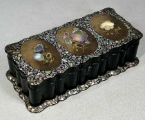 VICTORIAN PAPIER-MÂCHÉ & PEARL INLAID DRESSING TABLE BOX, Jennens & Bettridge, stamped to the