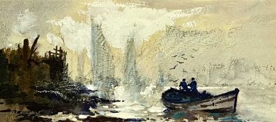 ‡ ROBERT LESLIE HOWEY (British, 1900-1981) watercolour highlighted in white - figures in sailing