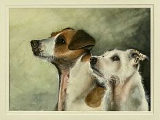 ‡ JOANNA CULLEY watercolour - two terriers, signed lower left, 21 x 29cms Provenance: private