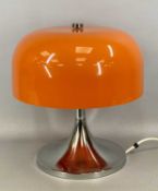 RETRO GUZZINI MEDUSA STYLE TABLE LAMP, with brushed metal tulip base and orange acrylic shade, 36 (