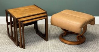 G PLAN TEAK NEST OF THREE TABLES, 49 (h) x 53 (w) x 43cms (d); and Ekornes tan vinyl upholstered