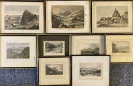 ASSORTMENT OF 19TH CENTURY HAND-COLOURED ENGRAVINGS, including 'The Summit of Snowdon', 'Bridge Over