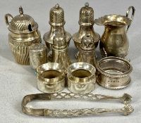 ASSORTED SILVER COLLECTABLES, including sparrow beak jug, mustard pot with hinged cover, various