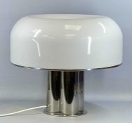 RETRO GUZZINI STYLE TABLE LAMP, chrome three-section column and white acrylic mushroom shade, 50 (h)