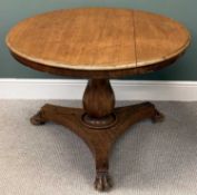 VICTORIAN MAHOGANY BREAKFAST TABLE, circular tilt top, panelled baluster column to the trefoil base,