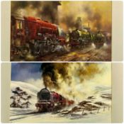 ‡ DAVID WESTON (British, 1935-2011) two colour prints - railway locomotives, signed on the mounts in