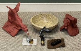 MODERN MARBLE EFFECT CIRCULAR VANITY SINK, 15 (h) x 41cms (diam.), with a metal dragon form mixer