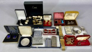 ASSORTED JEWELLERY, WATCHES & COLLECTABLES, including various gilt metal cufflinks and tie bars,