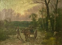 C.W. OSWALD (British, 19th century) oil on canvas - man, donkey, and cart in country lane, signed