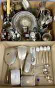 ASSORTED METALWARE, including silver-backed dressing table set with engine turned decoration, two