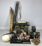 VINTAGE COLLECTABLES, including Gat air pistol, vintage child's shoes, box cameras, typewriter, etc.