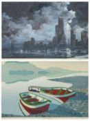 ‡ TOM LYNCH print - 'Night Lights, Chicago City Skyline', signed, 37 x 50cms; and M. WOOD print - '