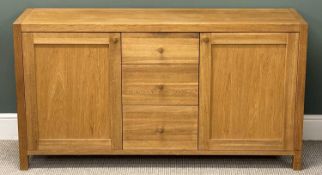 MODERN LIGHT OAK SIDEBOARD, three central drawers, cupboard to either side baring Laura Ashley