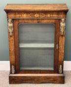 19TH CENTURY INLAID WALNUT SIDE CABINET, applied with gilded mounts, glazed single door with shelved