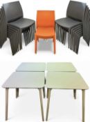 CONTEMPORARY CAFÉ FURNITURE, four square tables with white laminate tops and moulded legs, 73 (h)