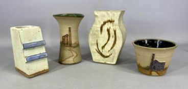 MID-CENTURY STUDIO POTTERY, to include two Cornish tin mine vases, and two sculptural modern art