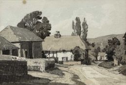 ‡ CLAUDE MUNCASTER (1903-1974) watercolour - West Sussex village, inscribed verso 'Burpham', James