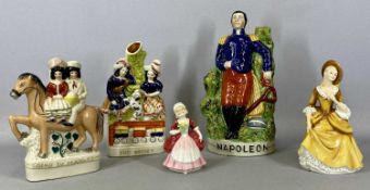 DECORATIVE ORNAMENTS, including three Staffordshire style figures, 'Napoleon', 'The Rocket', and '