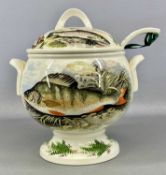 PORTMEIRION LARGE COMPLEAT ANGLER PATTERN TUREEN of two-handled pot-bellied design, with cover and