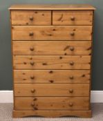 CONTEMPORARY PINE CHEST OF TWO SHORT & SIX LONG DRAWERS, turned wood handles, 124 (h) x 89 (w) x