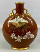 MINTON'S MOON FLASK by William Mussill, painted to one side with robin, holly, and berries, opposite