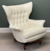 G PLAN GOLD LABEL CREAM VINYL REVOLVING ARMCHAIR, with button back, 99 (h) x 92 (w) x 50cms (seat