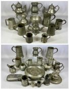 LARGE QUANTITY OF ANTIQUE & LATER PEWTER WARE, including oval two-handled indented warmer plate,
