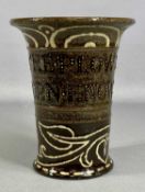 19TH CENTURY DOULTON STONEWARE VASE, brown glazed with slip decoration, 'God Speed the Plow and Send