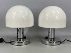 PAIR OF RETRO STYLE TABLE LAMPS, with chrome bases and white opaque acrylic shades, 25 (h) x
