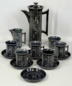 PORTMEIRION CYPHER PATTERN COFFEE SERVICE, dark grey/blue, designed by Susan Williams-Ellis, 14