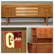 MID-CENTURY TEAK 'LONG JOHN' SIDEBOARD, three central drawers with cupboards to either side; and
