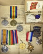 PAIR OF WWI MEDALS to 1575 Pte. A.H. Pratley, Oxford and Bucks Light Infantry, with ribbons and