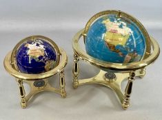 TWO SEMI-PRECIOUS STONE GLOBES ON METAL STANDS Provenance: private collection Denbighshire