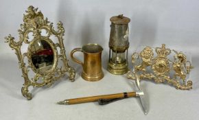 ASSORTED METALWARE & COLLECTABLES, including Patterson Lamps Ltd. miner's lamp, cast metal Royal