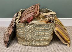 ASSORTMENT OF DECORATIVE SCATTER CUSHIONS, geometric pattern and embroidered, contained in a large