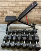 SET OF BODYMAX TRAINING DUMBBELLS WITH BENCH Provenance: private collection Conwy