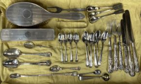 ASSORTED CUTLERY, including various silver teaspoons, 2.5ozt gross, silver-handled cutlery, two