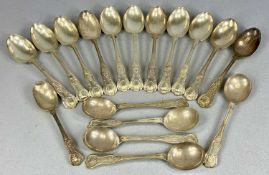 SILVER KING'S PATTERN CUTLERY, mixed hallmarks, ten tablespoons, five soup spoons, and one dessert