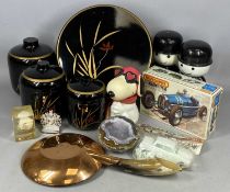 ASSORTED COLLECTABLES, including Japanese black lacquered kitchen storage set with hand-painted