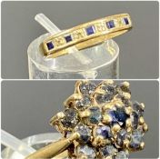 TWO LADIES' GOLD RINGS, blue sapphire and cz, and blue sapphire cluster, 5.2g gross Provenance: