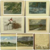 HUNTING INTEREST: GROUP OF PICTURES, including UNKNOWN watercolour - pack of hounds crossing a