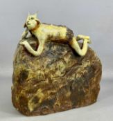 ‡ MARY WELLS studio hand-crafted ceramic sculpture of a creature laying on a rock, 33cms (h)