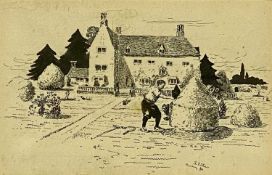 ‡ ARTHUR E. ELIAS (b. 1872) pen and ink drawing - man in garden, signed and dated '95 lower right,