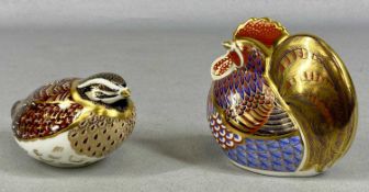 TWO ROYAL CROWN DERBY BIRD PAPERWEIGHTS, quail and cockerel, both with gold stoppers Provenance: