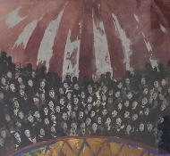 JOHN MACFARLANE (b. 1948) crayon and gouache on board - entitled 'Circus Backcloth, Aspects of Love'