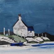 JO DAVIES gouache, watercolour and ink - entitled 'Eilean Solas, Island of Light', 14 x 14cms