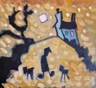 KARL DAVIES oil on board - 'Farmer and Dog 1', 21 x 22cms Provenance: donated to aid City Hospice