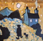 KARL DAVIES oil on board - 'Farmer and Dog 2', 23 x 24cms Provenance: donated to aid City Hospice